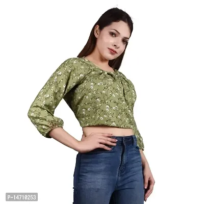 ATIMUNA Casual Full Sleeves Floral Printed Women Top (Medium, Green)-thumb6