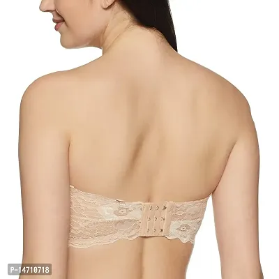 ATIMUNA Women's Lace Tube Strapless Lightly Padded Non-Wired Bandeau Bra (Free Size- 28B to 34B) (BAIGE)-thumb3