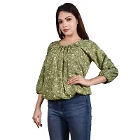 ATIMUNA Casual Full Sleeves Floral Printed Women Top (Medium, Green)-thumb3