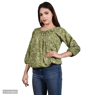 ATIMUNA Casual Full Sleeves Floral Printed Women Top (Medium, Green)-thumb4