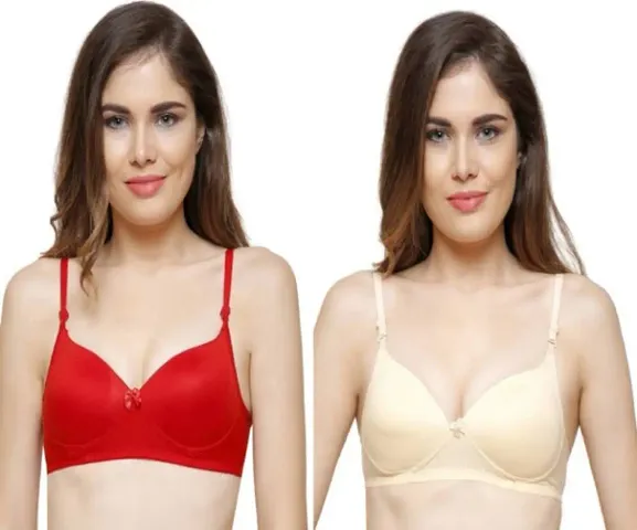 Pack of 2 Women Push-up Heavily Padded Bra (Beige, Red)