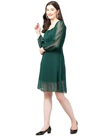 Elegant Solid Georgette Blend Fit and Flare Dress For Women-thumb4