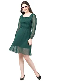 Elegant Solid Georgette Blend Fit and Flare Dress For Women-thumb1