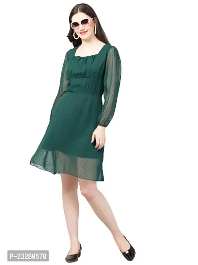 Elegant Solid Georgette Blend Fit and Flare Dress For Women-thumb2