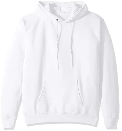 aallookart Stylish White Polycotton Plain Hooded Hoodies Pullover Sweatshirt Men's & Women's (Large)