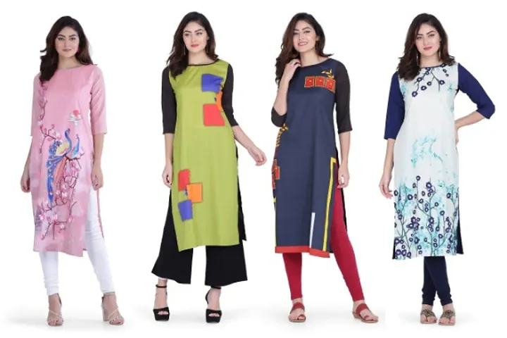 Crepe Stitched Kurta || Combo of 4 ||