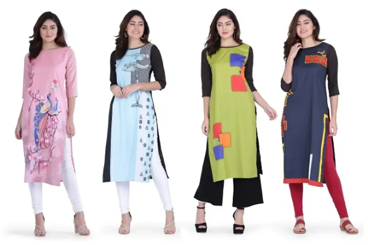 Crepe Stitched Kurta || Combo of 4 ||