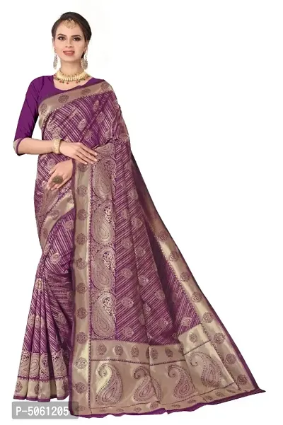 Beautiful Silk Blend Woven Design Saree with Blouse piece-thumb0