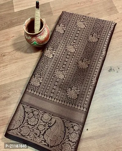 Stylish Tissue Brown Saree without Blouse piece