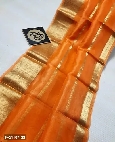 Stylish Tissue Orange Saree without Blouse piece-thumb0