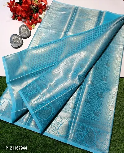 Stylish Tissue Blue Saree without Blouse piece