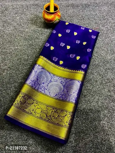 Stylish Tissue Blue Saree without Blouse piece