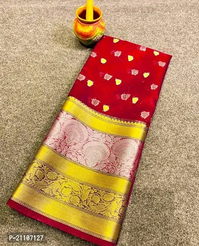 Stylish Tissue Red Saree without Blouse piece