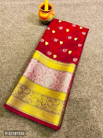 Stylish Tissue Red Saree without Blouse piece