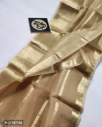 Stylish Tissue Golden Saree without Blouse piece