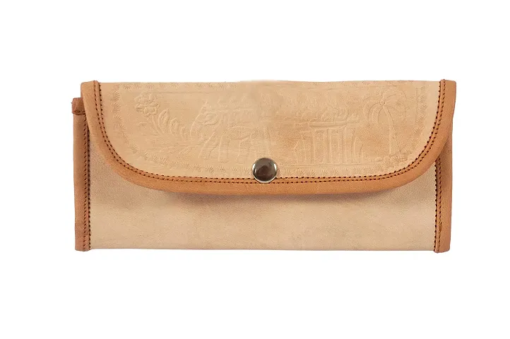 GATUDI ART CRAFT Women's Designer Print 100% Pure Leather Hand Held Clutches/handbag With 6 Pockets