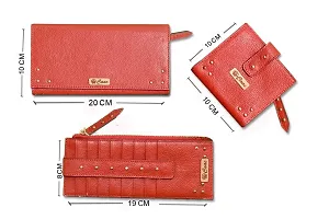 GATUDI ART CRAFT 3 Piece Clutch Wallet Card Holder Combo Pure Genuine Leather for Women Girls (Purple) (RED)-thumb4