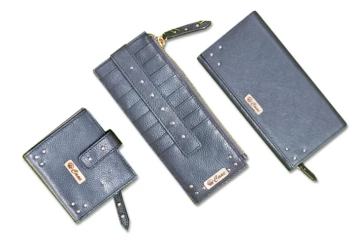 GATUDI ART CRAFT 3 Piece Clutch Wallet Card Holder Combo Pure Genuine Leather Coin Organizer for Women Girls (Purple)