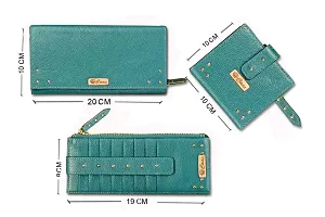 GATUDI ART CRAFT 3 Piece Clutch Wallet Card Holder Combo Pure Genuine Leather for Women Girls (Purple) (Green)-thumb1