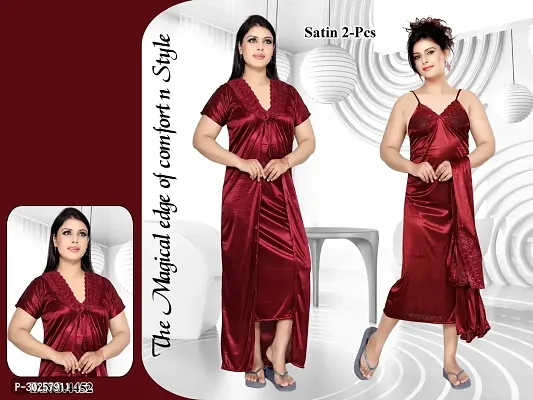 Stylish Satin Nighty Set For Women-thumb0