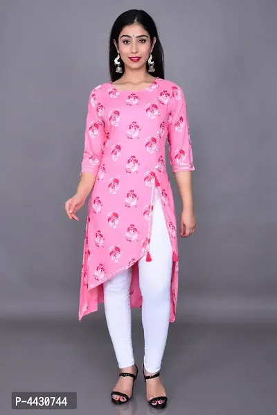 Stylish Rayon Pink Tail Cut Floral Print Kurta  For Women-thumb0