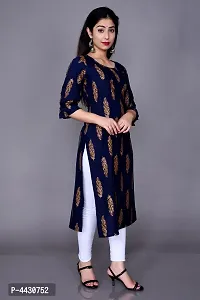 Stylish Rayon Blue Gold Print Kurta  For Women-thumb2