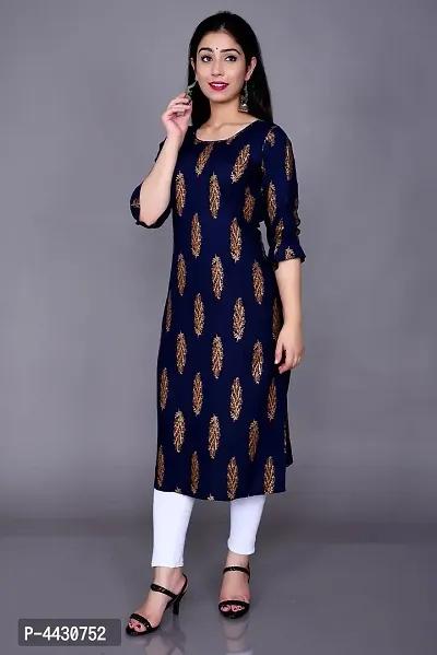 Stylish Rayon Blue Gold Print Kurta  For Women-thumb2