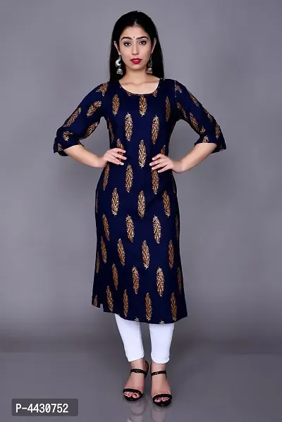 Stylish Rayon Blue Gold Print Kurta  For Women-thumb0