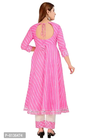 AARTI FASHION Women's Cotton Anarkali Kurti, Pant, Dupatta Set (AE-056_Pink_M)-thumb2