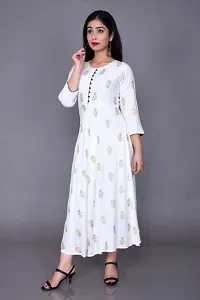 Women Printed Rayon Anarkali Kurta  (White, Gold)-thumb2