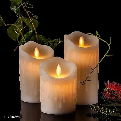 3 Pcs Acrylic Wireless LED candle Flameless and Smokeless Decorative Candles led Candle Tea Light Candles Lights and Decorations for Diwali, House, Balcony, Birthday, Navratri Decoration (Yellow, Pac-thumb0