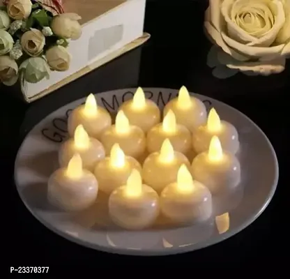 FANCY 10  Pcs Acrylic  LED candle Flameless and Smokeless Decorative Candles led Candle Tea Light Candles Lights and Decorations for Diwali, House, Balcony, Birthday, Navratri Decoration (Yellow)