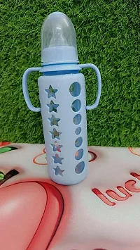 240ML Glass Milk Feeding Feeder Bottle For Newborn Baby, Kids. with Silicone Warmer Cover, Teat/Nipple.  First Feed Premium Glass Baby Feeding Nipple Milk Bottle with Anti Colic for New Born Babies-thumb2