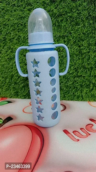 240ML Glass Milk Feeding Feeder Bottle For Newborn Baby, Kids. with Silicone Warmer Cover, Teat/Nipple.  First Feed Premium Glass Baby Feeding Nipple Milk Bottle with Anti Colic for New Born Babies-thumb3