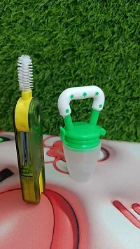 Baby Food and Fruit Feeder Cum Nibbler with cleaner brush Soft Silicon Pacifier Teether for Baby BPA Free Hygenic  BPA Free Baby Nibbler Feeder Nipple with Cover,-thumb1