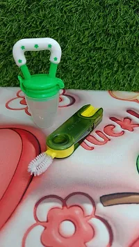 Baby Food and Fruit Feeder Cum Nibbler with cleaner brush Soft Silicon Pacifier Teether for Baby BPA Free Hygenic  BPA Free Baby Nibbler Feeder Nipple with Cover,-thumb3