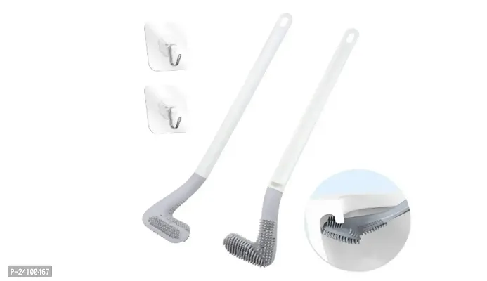 Silicone Toilet Brush with No-Slip Long Handle, Flex Toilet Brush Anti-drip Set, Deep Golf Head Brush Toilet - Bathroom Cleaning Brush (Golf Shape) (Multicolor-Pack of 1)-thumb0
