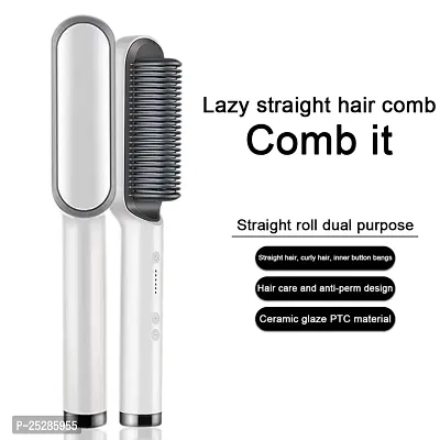 Covetkart  Professional Hair Straightener Comb, Hair Brush Home Hair Styling, 5 Temperature PTC Fast Heating Electric Comb Straightener for Women and Men, Ceramic Hair Styler Machine(white)-thumb3