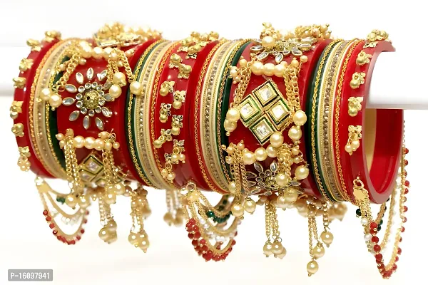 Stylist Chooda Set Traditional Rajasthani Chura/Punjabi Chooda Set with Kundan Meenakari Stones  Pearl Bangles for Women  Girls CS_0440_28