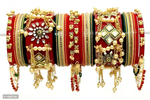 Stylist Chooda Set Traditional Rajasthani Chura/Punjabi Chooda Set with Kundan Meenakari Stones  Pearl Bangles for Women  Girls CS_0440_28-thumb3