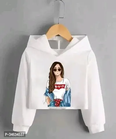 Elegant White Polyester Printed Hoodies For Women-thumb0