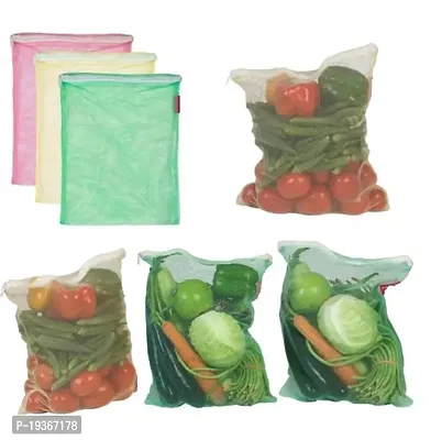 Reusable Double Layer Mesh Fridge/ Refrigerator Bags / Pouches for Storage of Fruits , Pack of 12-thumb2