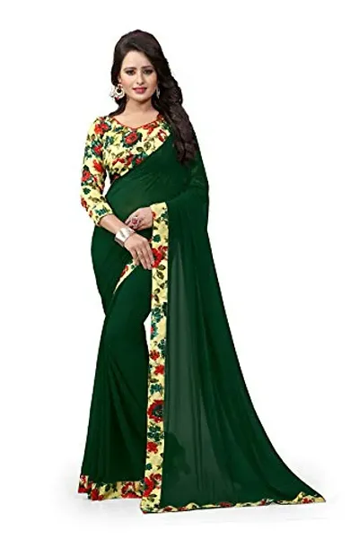 Oomph! Women?s Georgette Sarees with border (Forest Green_af1398)