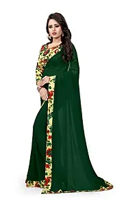 Oomph! Women?s Georgette Sarees with printed border (Forest Green_af1398)-thumb1