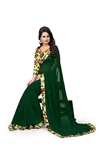 Oomph! Women?s Georgette Sarees with printed border (Forest Green_af1398)-thumb4