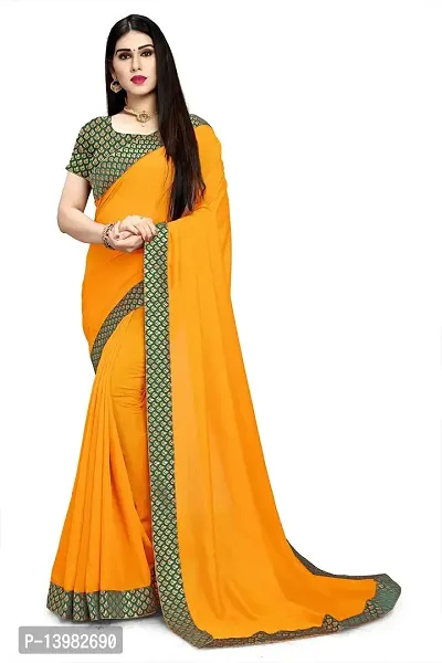 FASHION U Women's Pure Silk Saree With Blouse (R-F-1 Yellow_Yellow)-thumb0