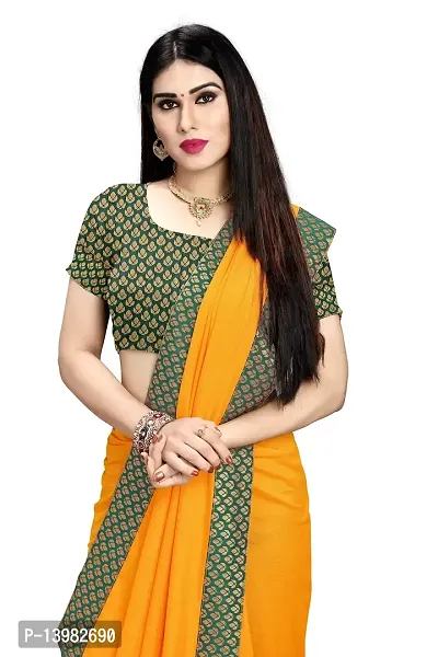 FASHION U Women's Pure Silk Saree With Blouse (R-F-1 Yellow_Yellow)-thumb4