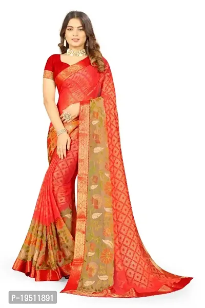 Designer Women's Chiffon Brasso Printed Saree with Blouse Piece