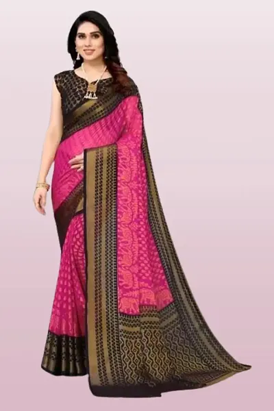 Balajis Women's Printed Brasso Beautiful Ethinic Wear Saree With Unstiched Blouse Piece