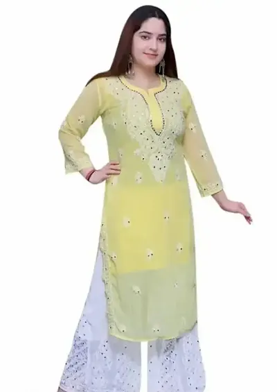 Stylish Georgette Embroidered A-Line Kurta